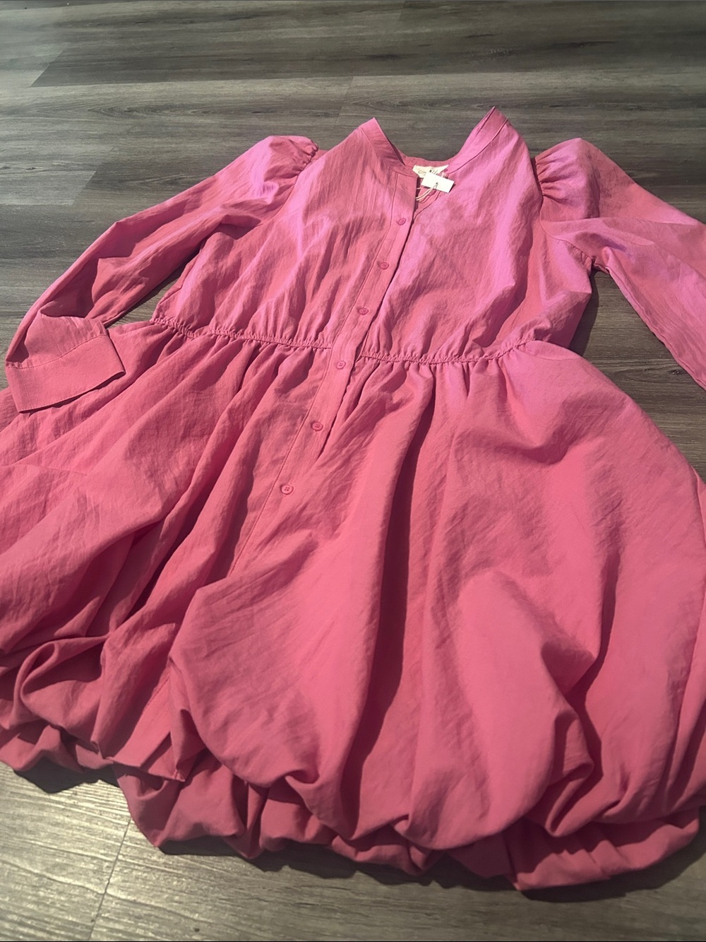 Able Pink Button-Front Mandarin Collar Dress
